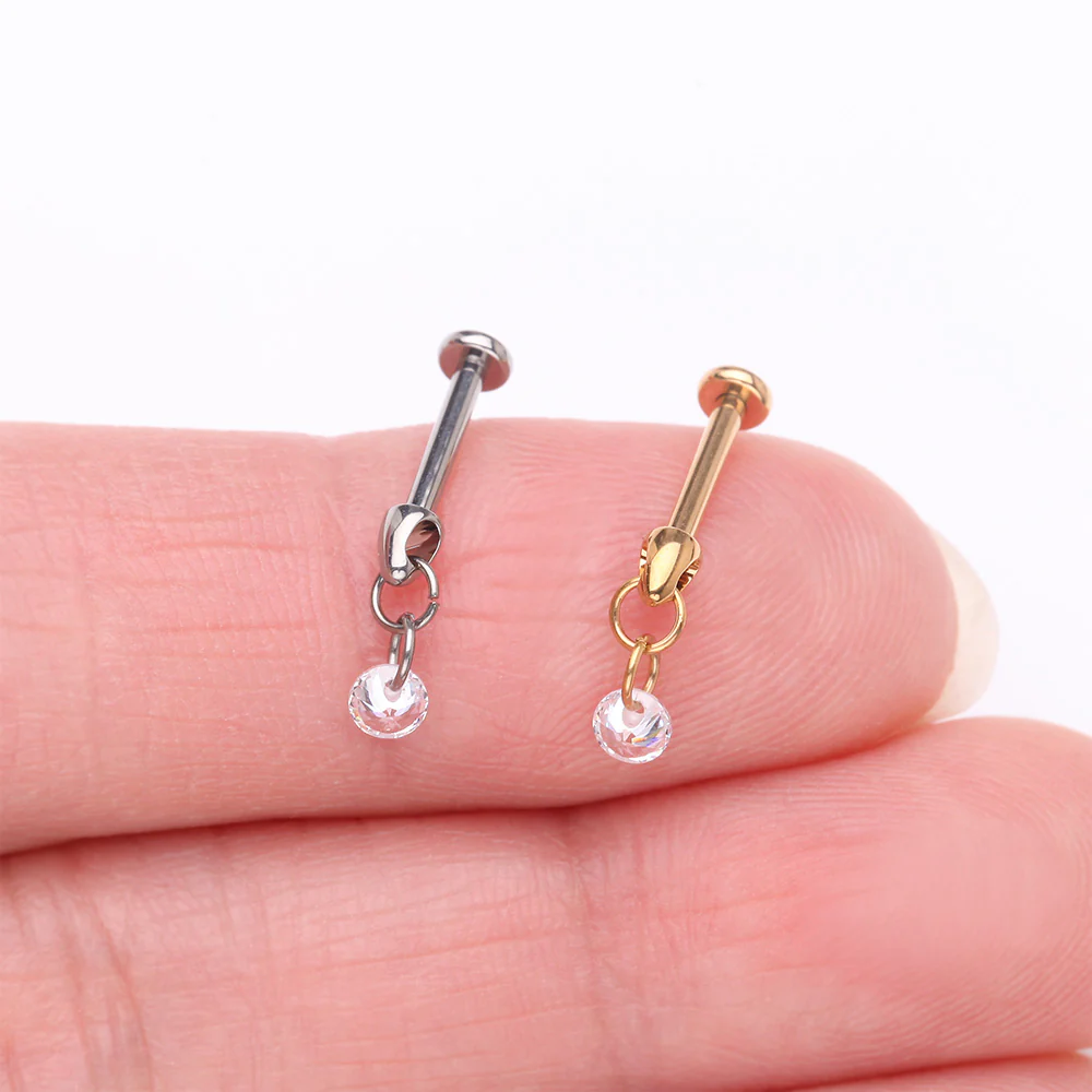 Implant Grade Titanium Simple Sparkle Dangle Internally Threaded Labret - Image 4