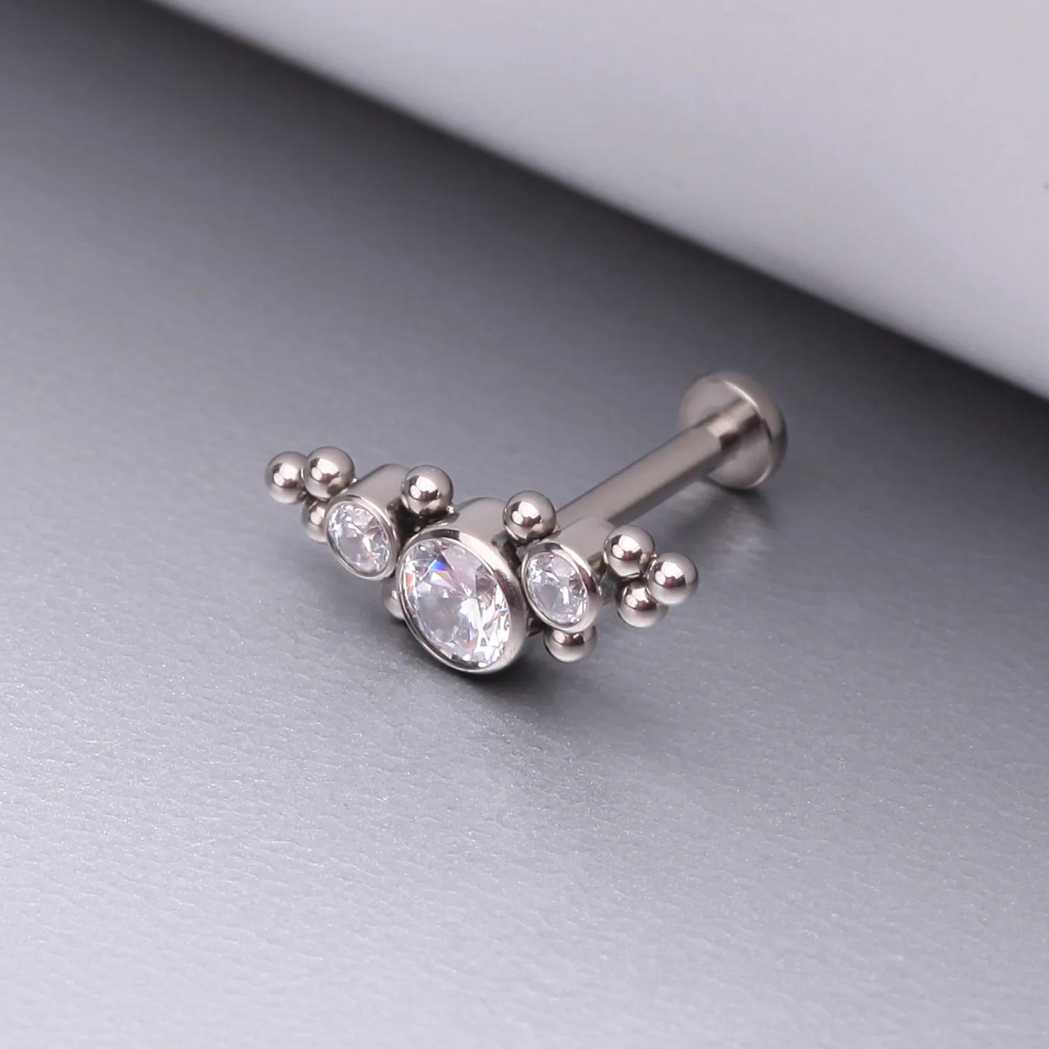 Implant Grade Titanium Sparkle Arc Bali Beads Top Internally Threaded Flat Back Stud Labret - Image 2