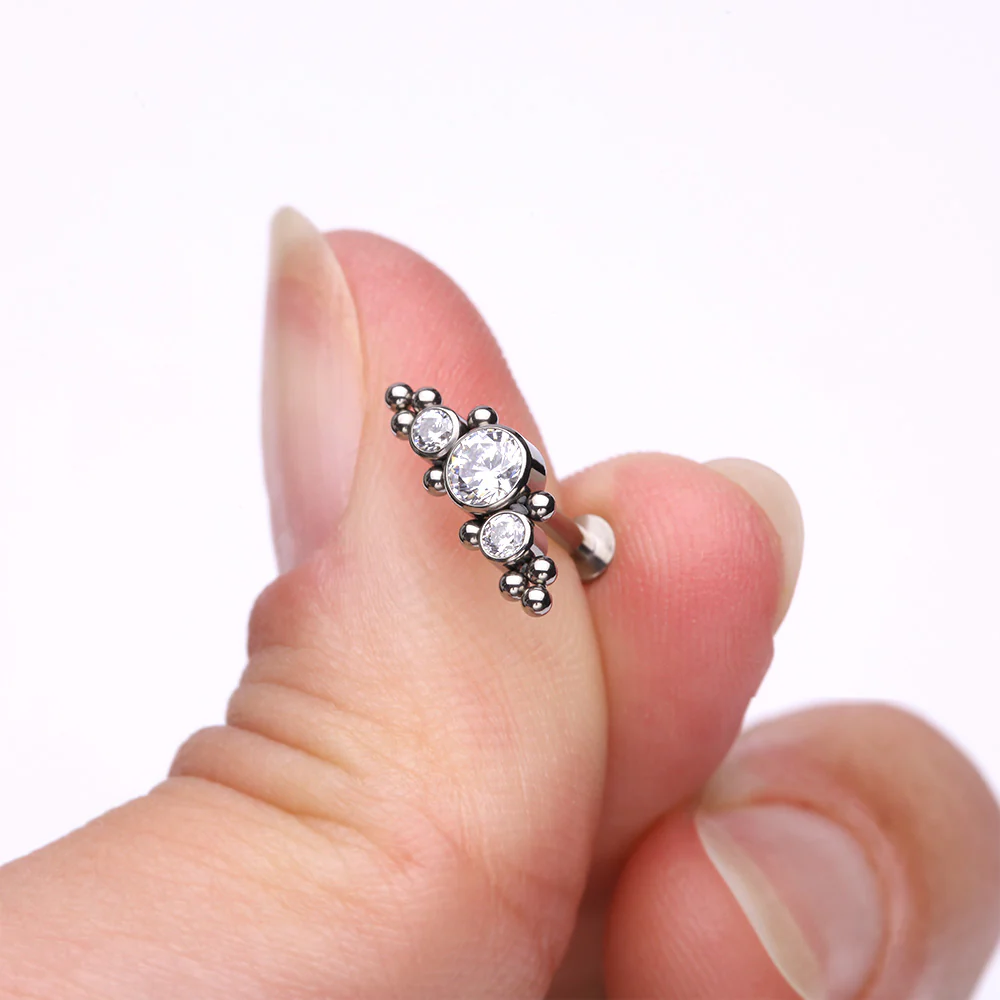 Implant Grade Titanium Sparkle Arc Bali Beads Top Internally Threaded Flat Back Stud Labret - Image 3
