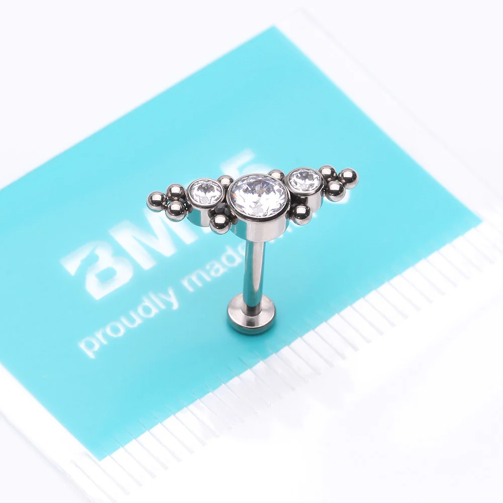 Implant Grade Titanium Sparkle Arc Bali Beads Top Internally Threaded Flat Back Stud Labret - Image 4