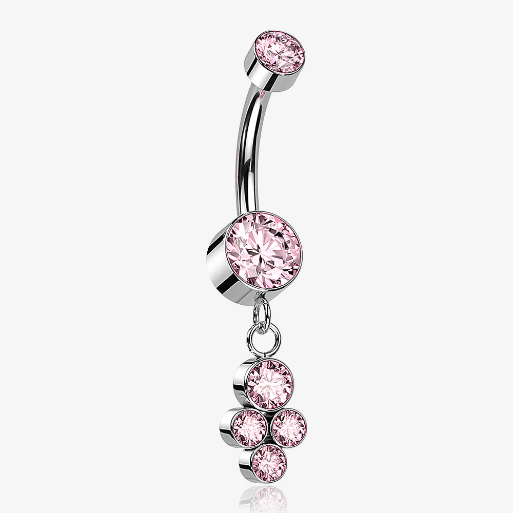 Implant Grade Titanium Sparkle Dangle Cluster Internally Threaded Belly Ring