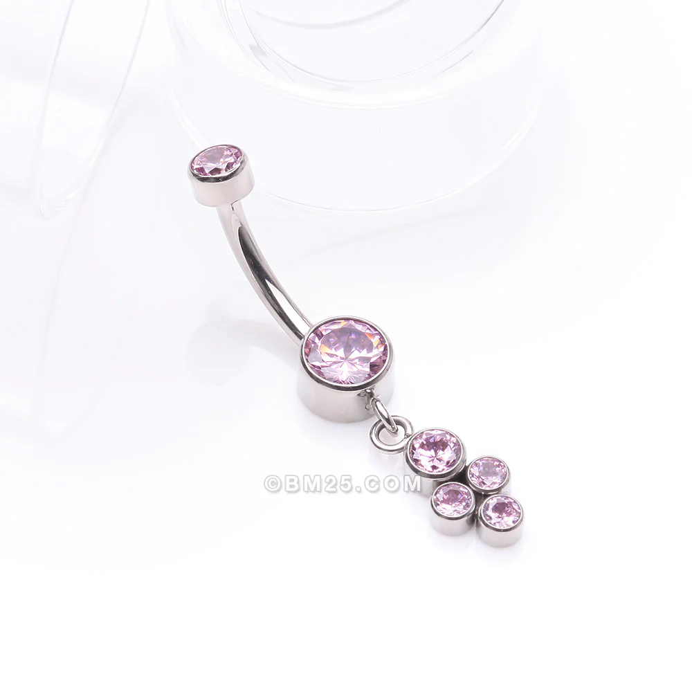 Implant Grade Titanium Sparkle Dangle Cluster Internally Threaded Belly Ring - Image 3