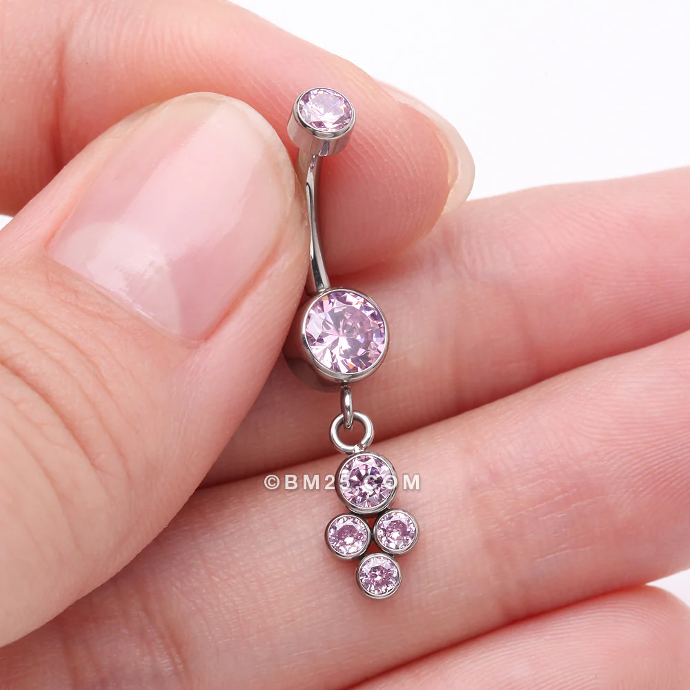 Implant Grade Titanium Sparkle Dangle Cluster Internally Threaded Belly Ring - Image 4