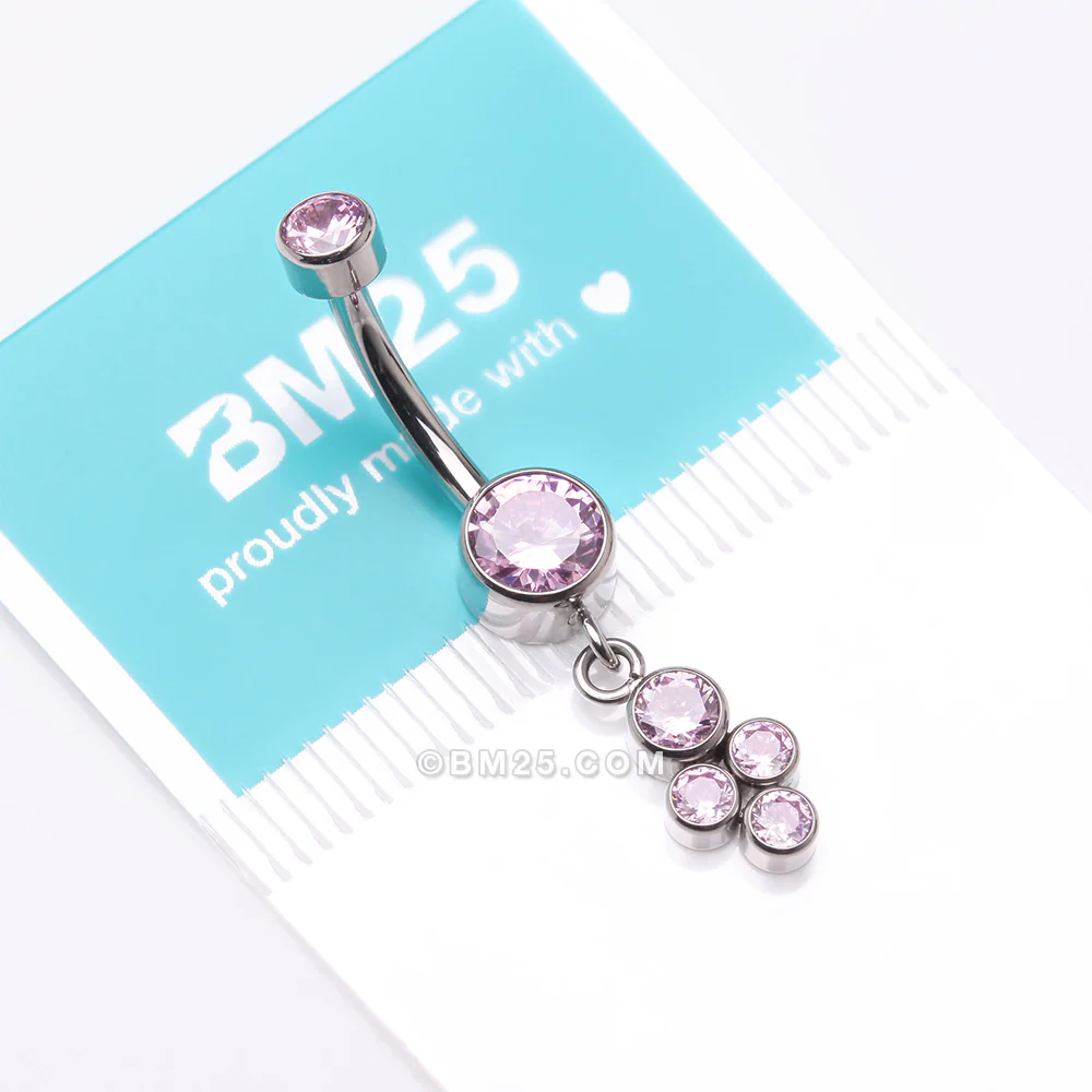 Implant Grade Titanium Sparkle Dangle Cluster Internally Threaded Belly Ring - Image 5