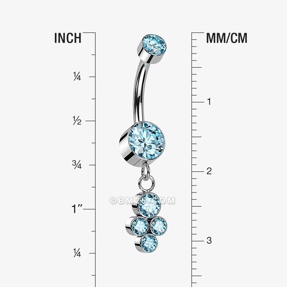 Implant Grade Titanium Sparkle Dangle Cluster Internally Threaded Belly Ring - Image 2
