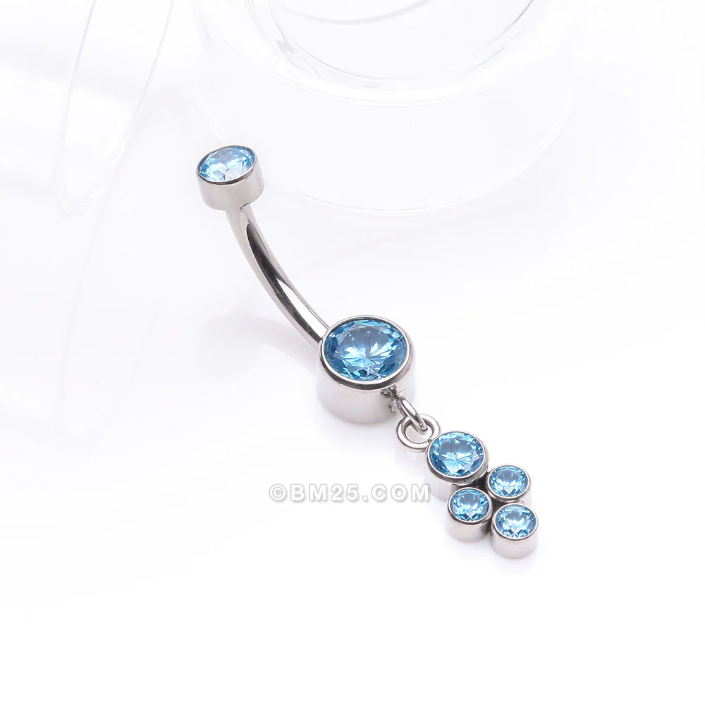 Implant Grade Titanium Sparkle Dangle Cluster Internally Threaded Belly Ring - Image 3