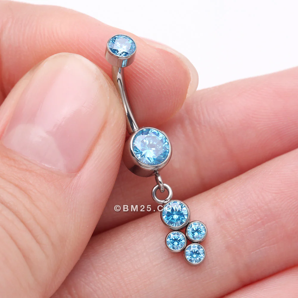 Implant Grade Titanium Sparkle Dangle Cluster Internally Threaded Belly Ring - Image 4