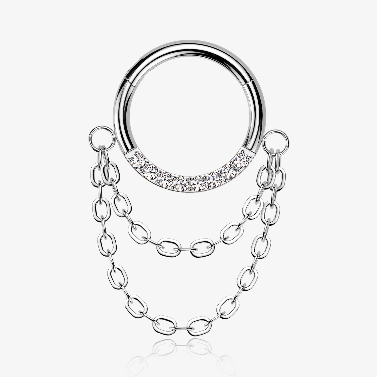 Implant Grade Titanium Sparkle Double Chained Clicker Hoop Ring