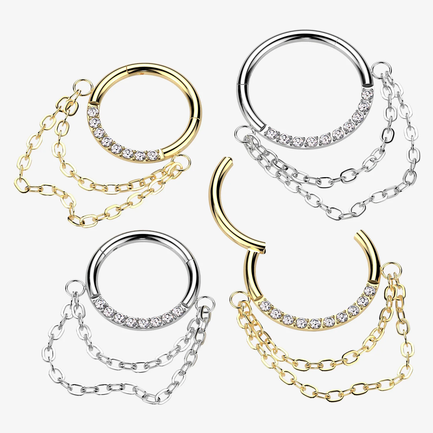 Implant Grade Titanium Sparkle Double Chained Clicker Hoop Ring - Image 2