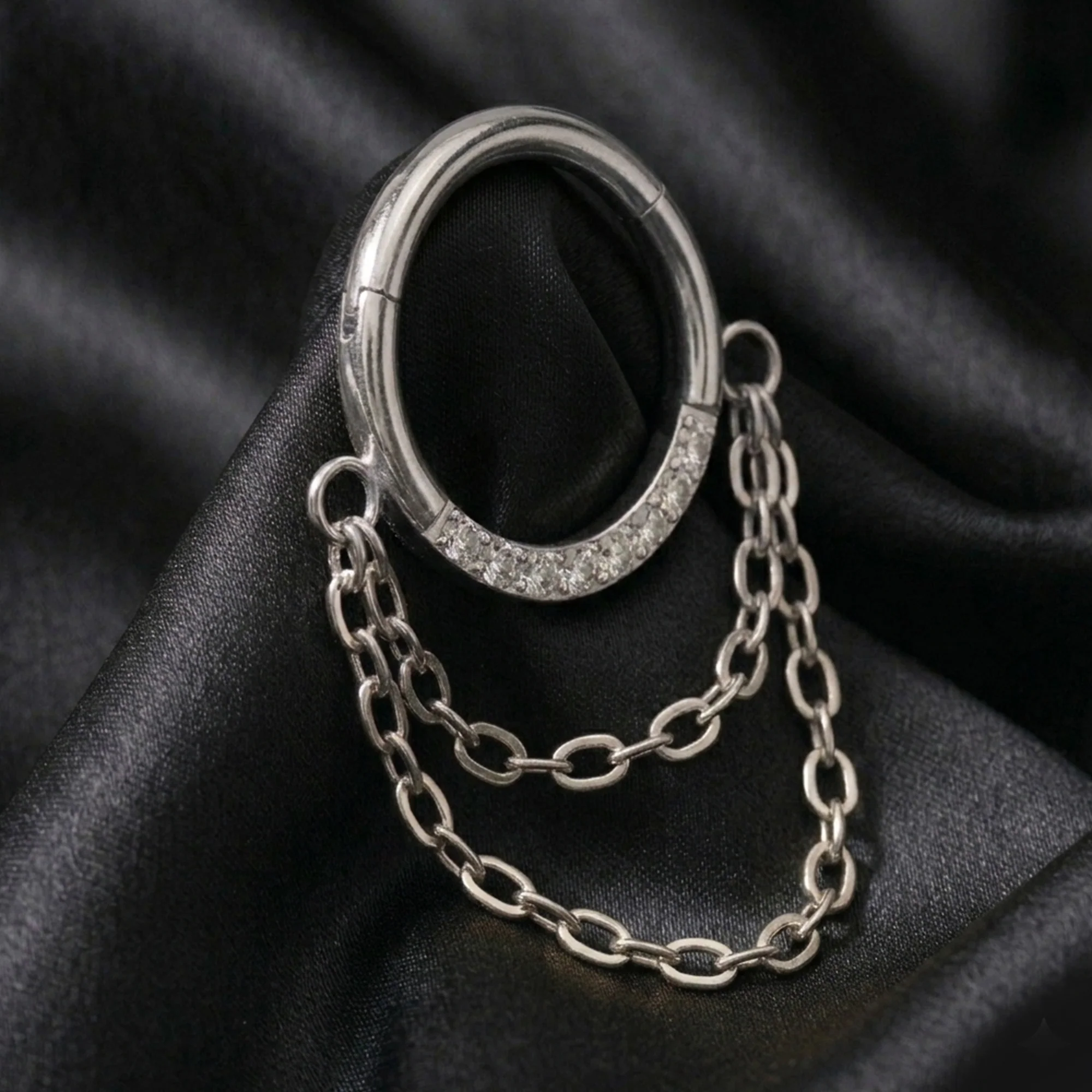 Implant Grade Titanium Sparkle Double Chained Clicker Hoop Ring - Image 3