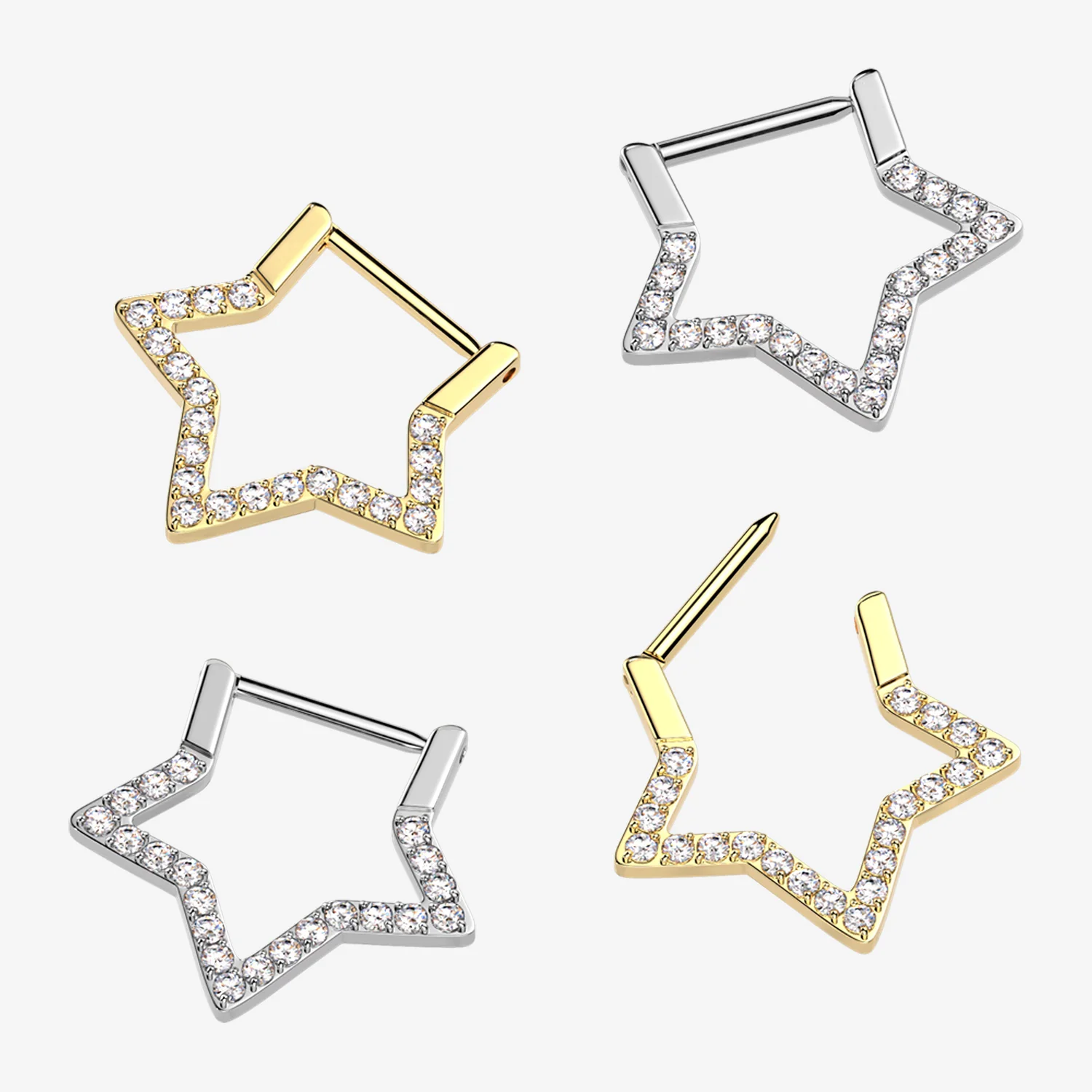 Implant Grade Titanium Sparkle Hollow Star Clicker Hoop Ring - Image 2