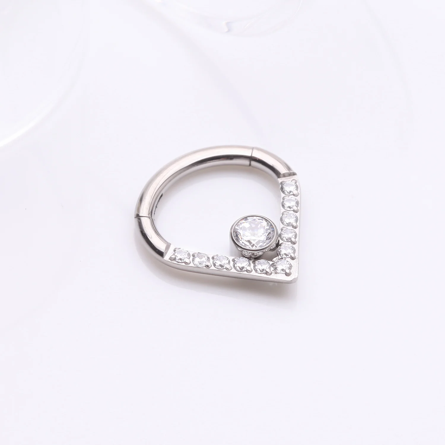 Implant Grade Titanium Sparkle Lined Center Gem Clicker Hoop Ring - Image 2