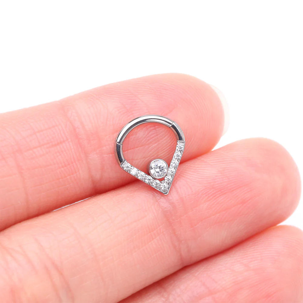 Implant Grade Titanium Sparkle Lined Center Gem Clicker Hoop Ring - Image 3