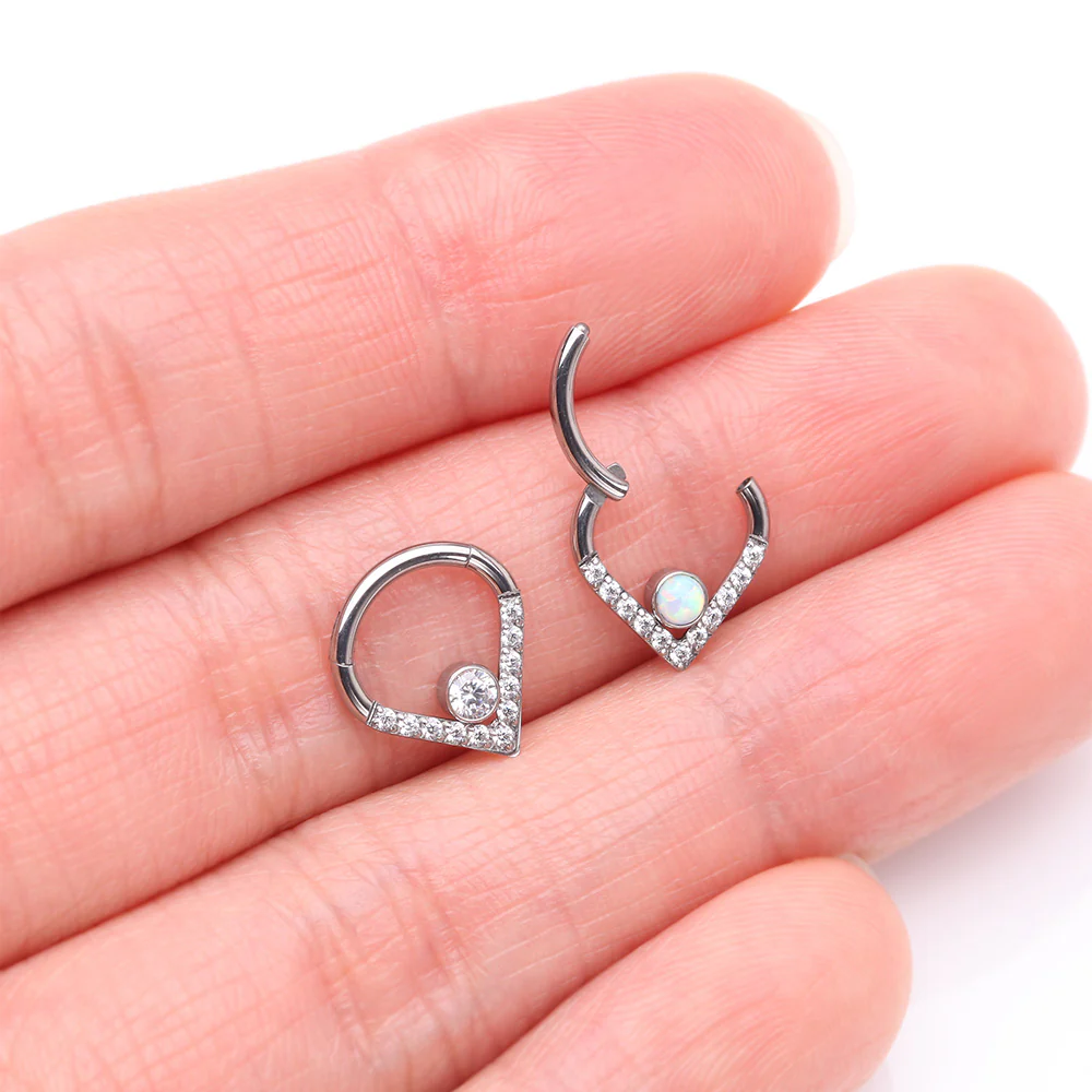 Implant Grade Titanium Sparkle Lined Center Gem Clicker Hoop Ring - Image 4
