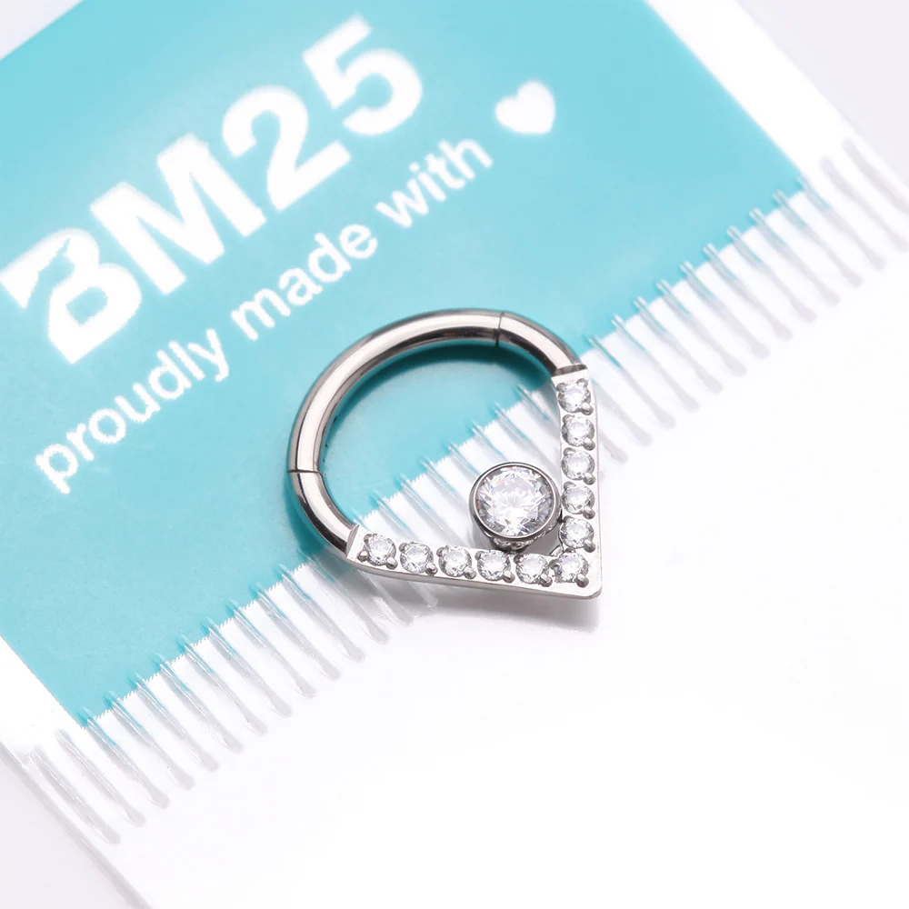 Implant Grade Titanium Sparkle Lined Center Gem Clicker Hoop Ring - Image 5