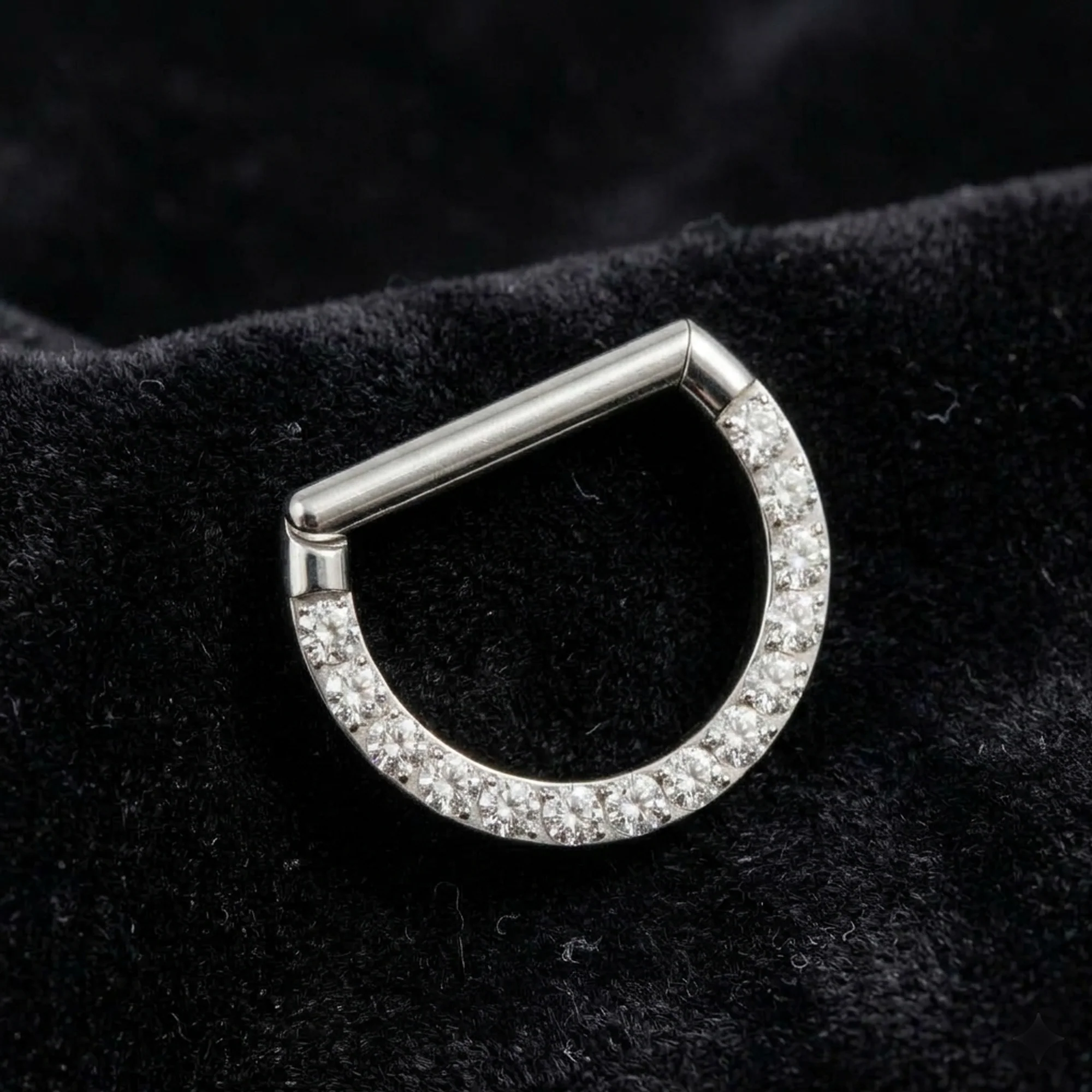 Implant Grade Titanium Sparkle Lined D Shape Clicker Hoop Ring - Image 3