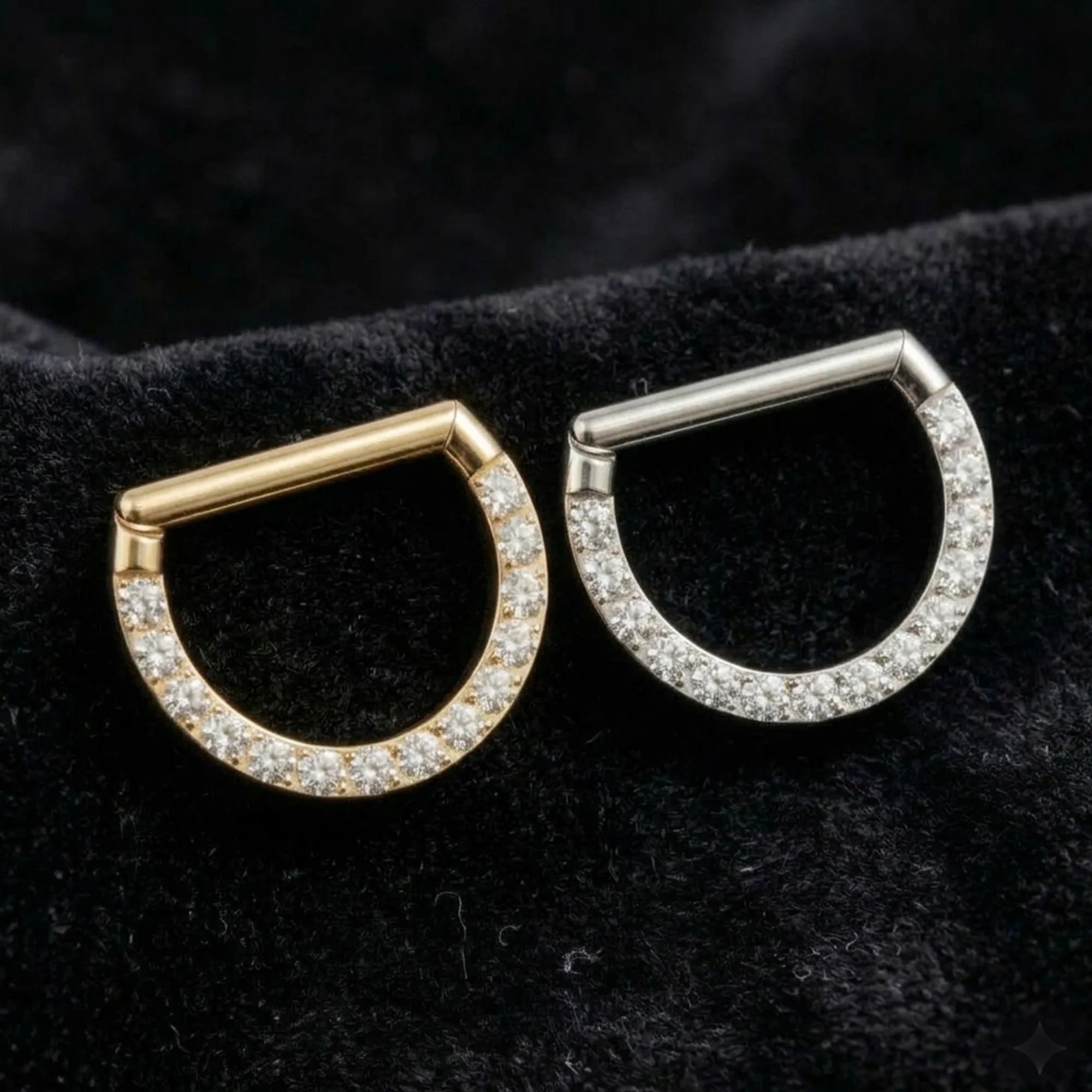 Implant Grade Titanium Sparkle Lined D Shape Clicker Hoop Ring - Image 4
