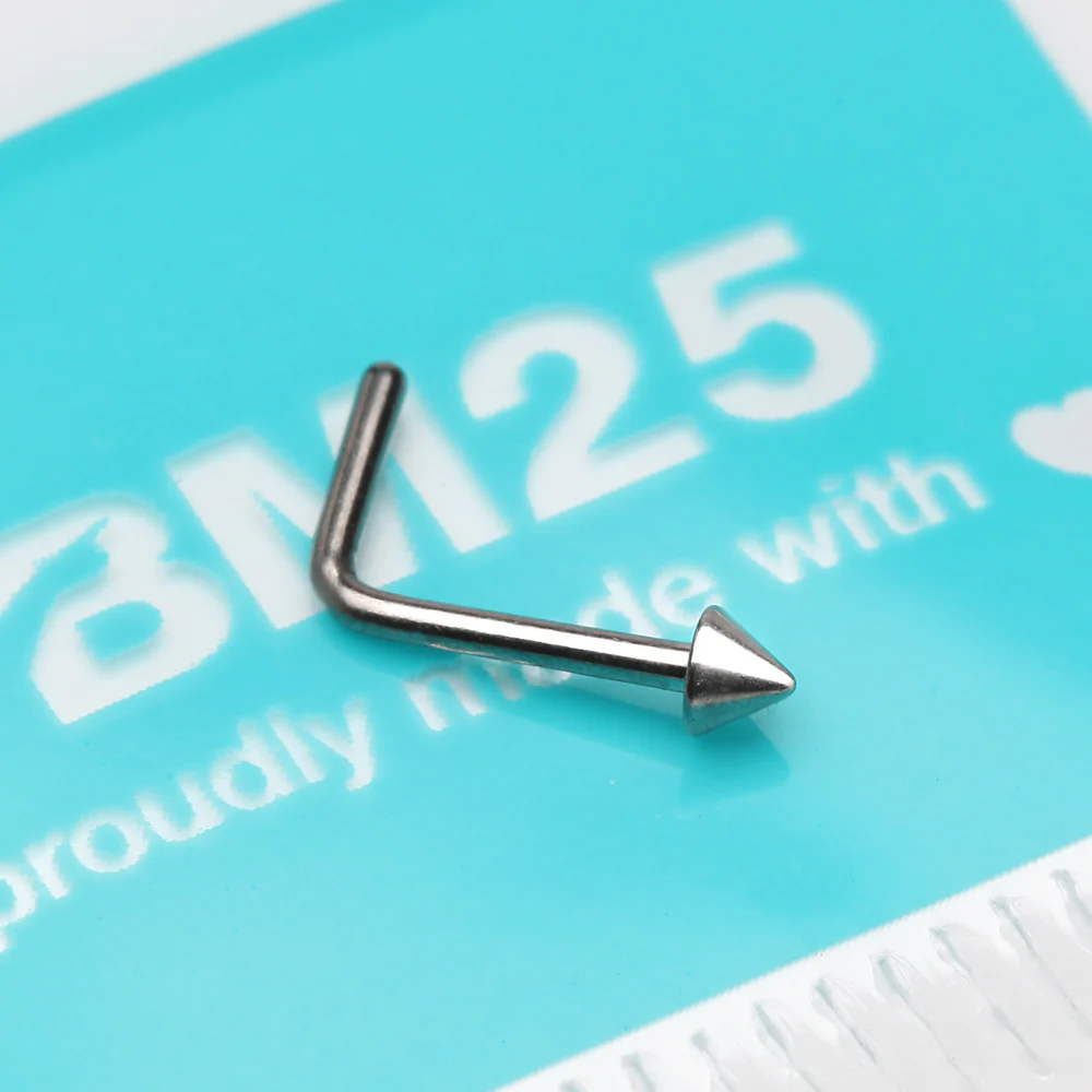 Implant Grade Titanium Spike Cone Top L-Shaped Nose Ring - Image 3