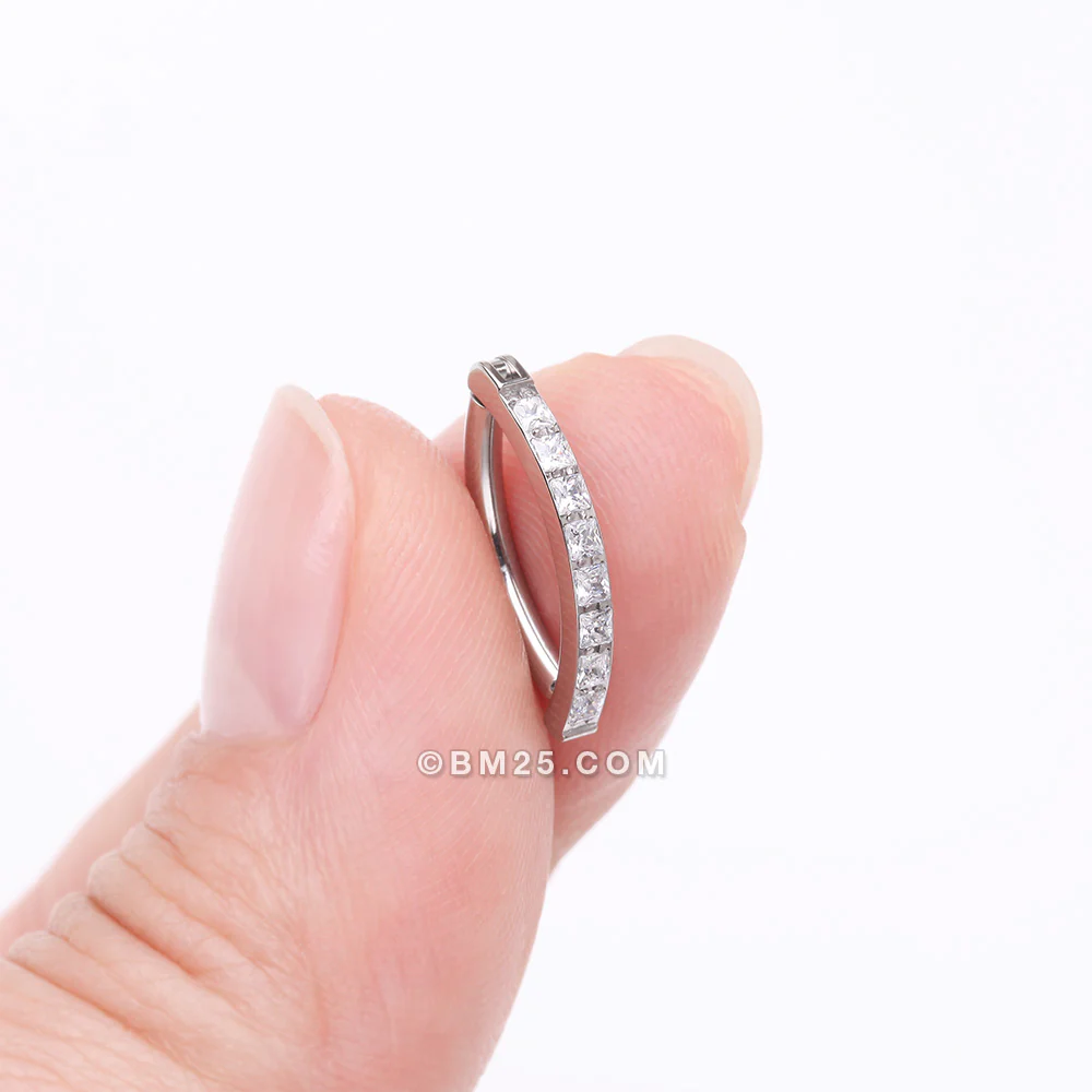 Implant Grade Titanium Square Gem Lined Minimalist Curved Bar Belly Clicker - Image 3