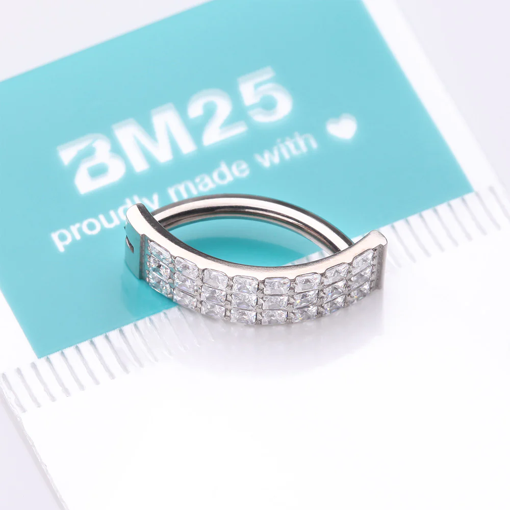 Implant Grade Titanium Square Triple Gem Lined Curved Bar Belly Clicker - Image 5