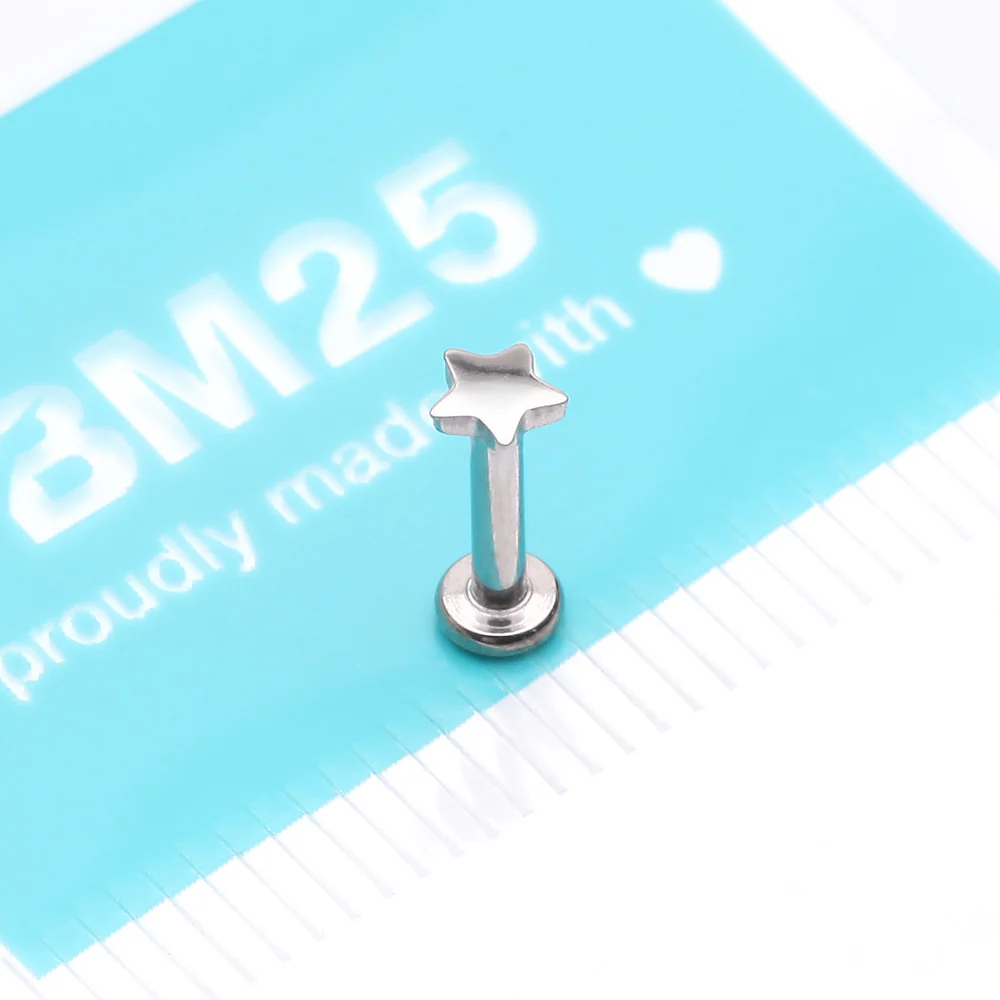 Implant Grade Titanium Star Top Internally Threaded Flat Back Stud Labret - Image 4