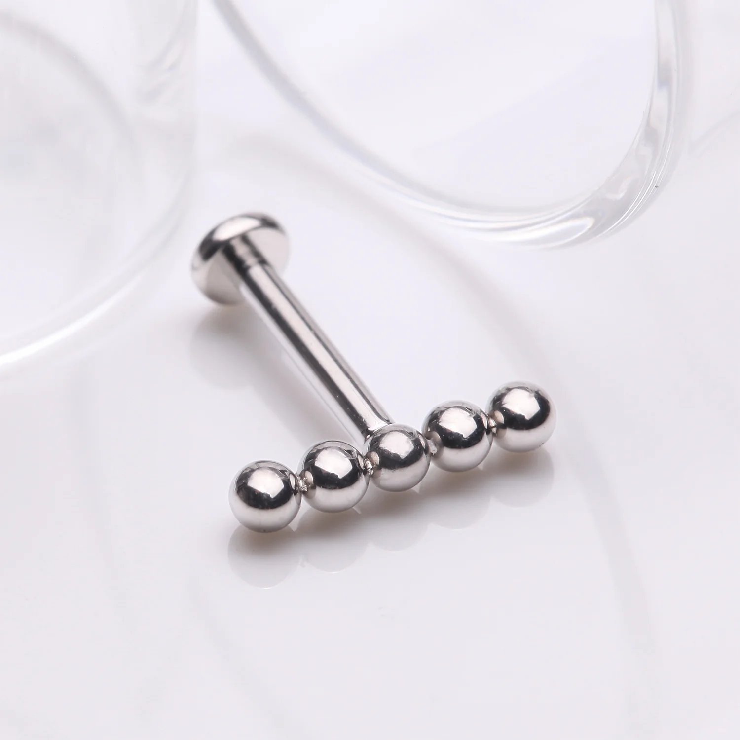 Implant Grade Titanium Straight Beaded Ball Top Internally Threaded Labret Flat Back Stud - Image 2