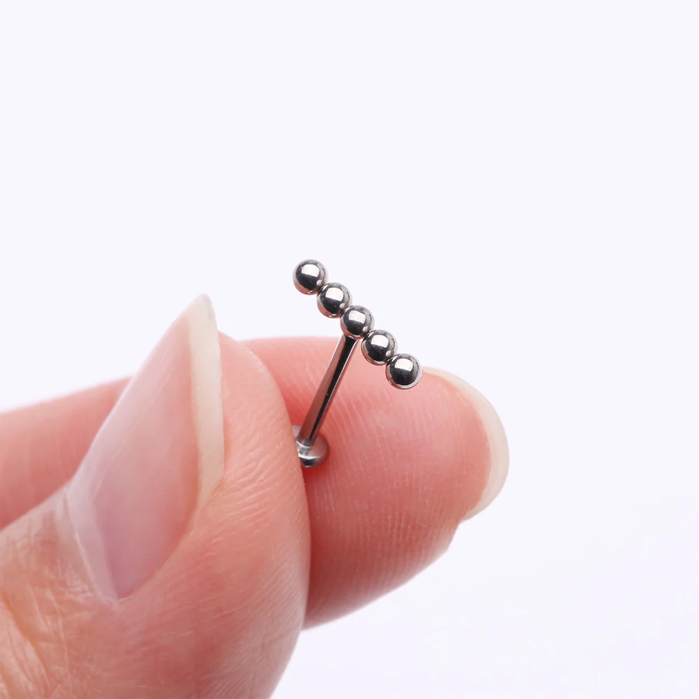Implant Grade Titanium Straight Beaded Ball Top Internally Threaded Labret Flat Back Stud - Image 3
