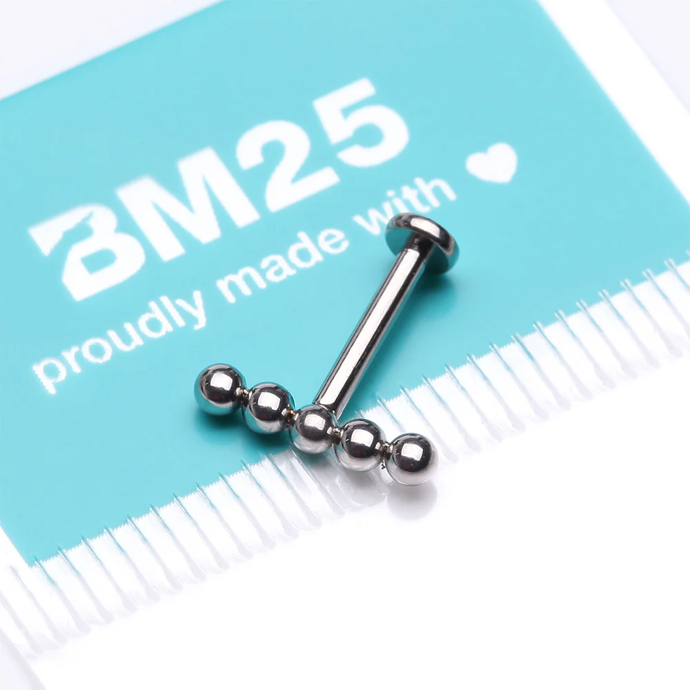 Implant Grade Titanium Straight Beaded Ball Top Internally Threaded Labret Flat Back Stud - Image 4