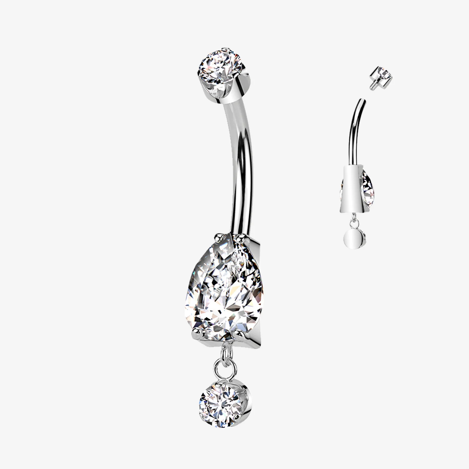 Implant Grade Titanium Teardrop Sparkle Dangle Internally Threaded Belly Button Ring