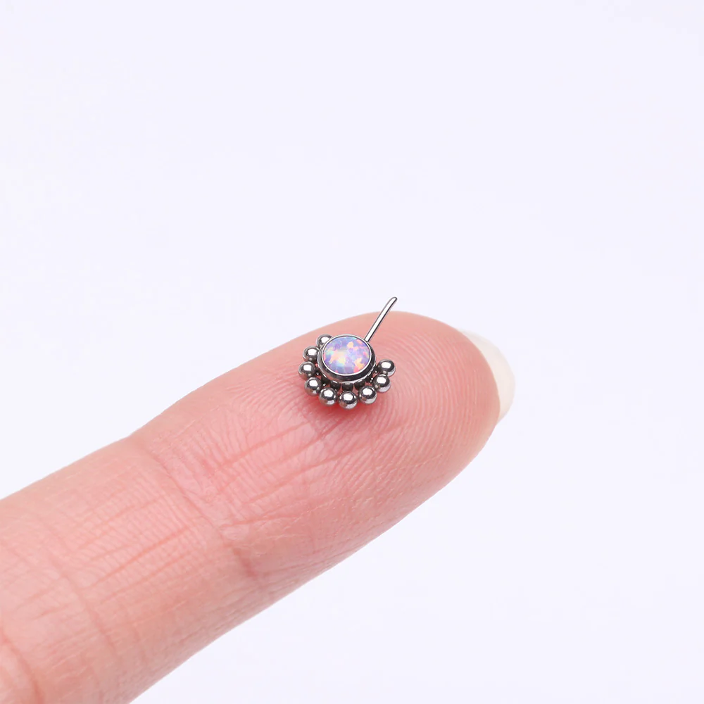 Implant Grade Titanium OneFit Threadless Bali Beaded Floral Fire Opal Front Facing Part - Image 3