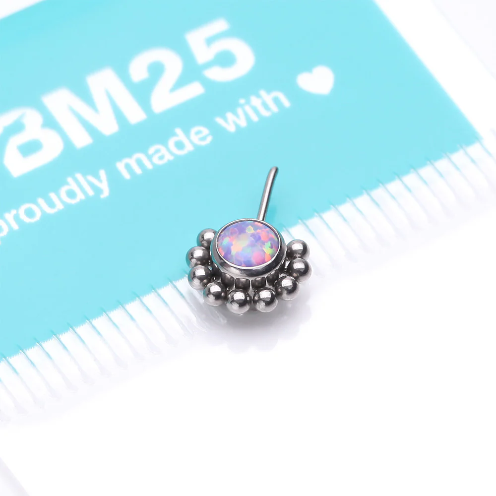 Implant Grade Titanium OneFit Threadless Bali Beaded Floral Fire Opal Front Facing Part - Image 4