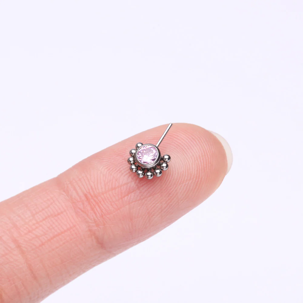 Implant Grade Titanium OneFit Threadless Bali Beaded Floral Sparkle Front Facing Part - Image 3