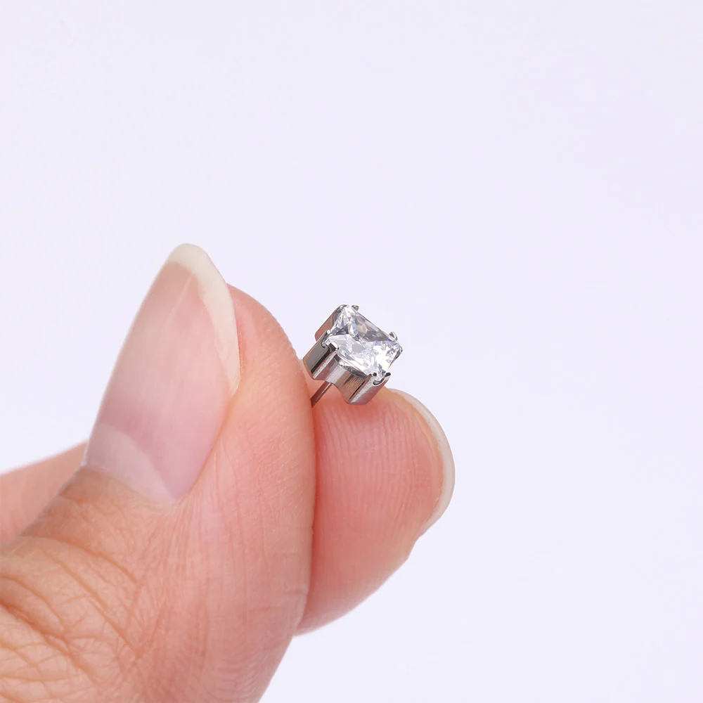 Implant Grade Titanium OneFit Threadless Prong Set Square Gem Sparkle Top Part - Image 3