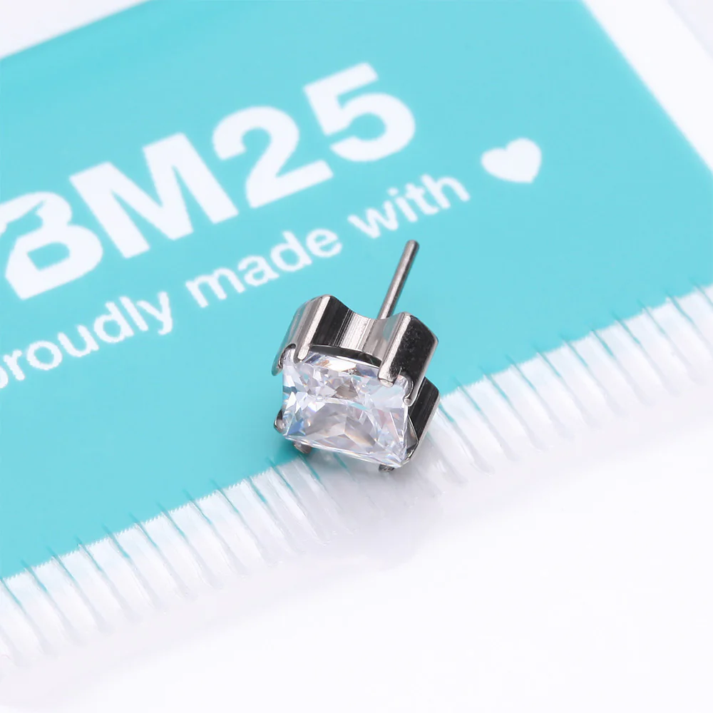 Implant Grade Titanium OneFit Threadless Prong Set Square Gem Sparkle Top Part - Image 4