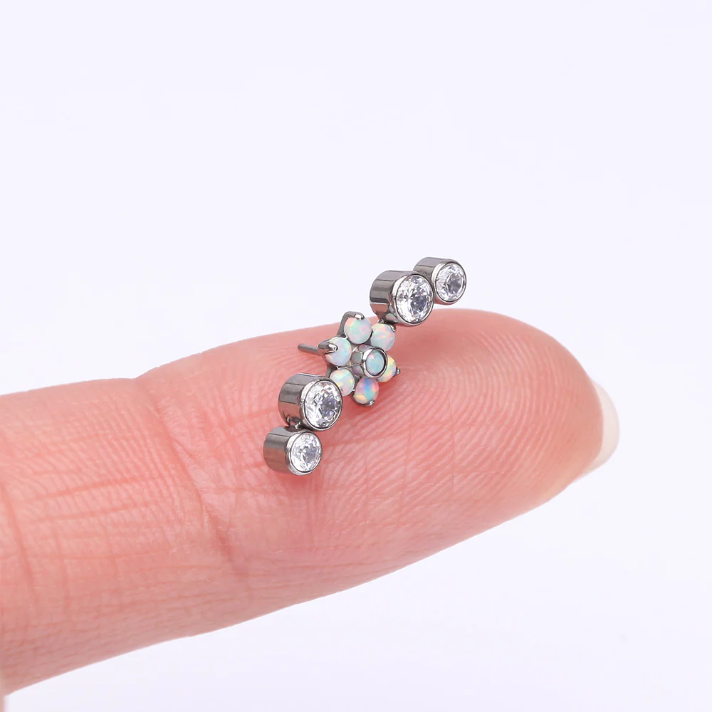 Implant Grade Titanium OneFit Threadless Radiant Fire Opal Flower Journey Curve Top Part - Image 3