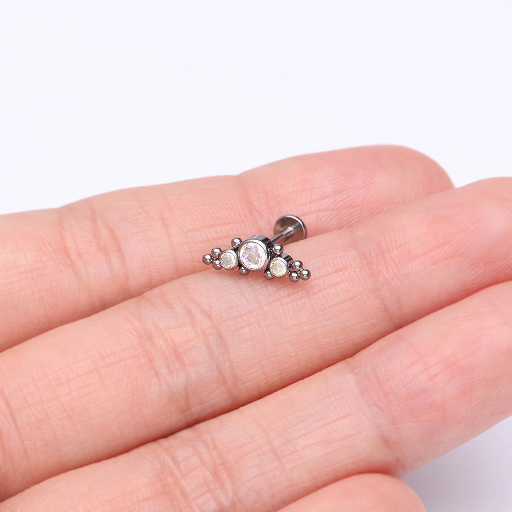 Implant Grade Titanium OneFit Threadless Sparkle Arc Bali Beads Flat Back Stud Labret - Image 3