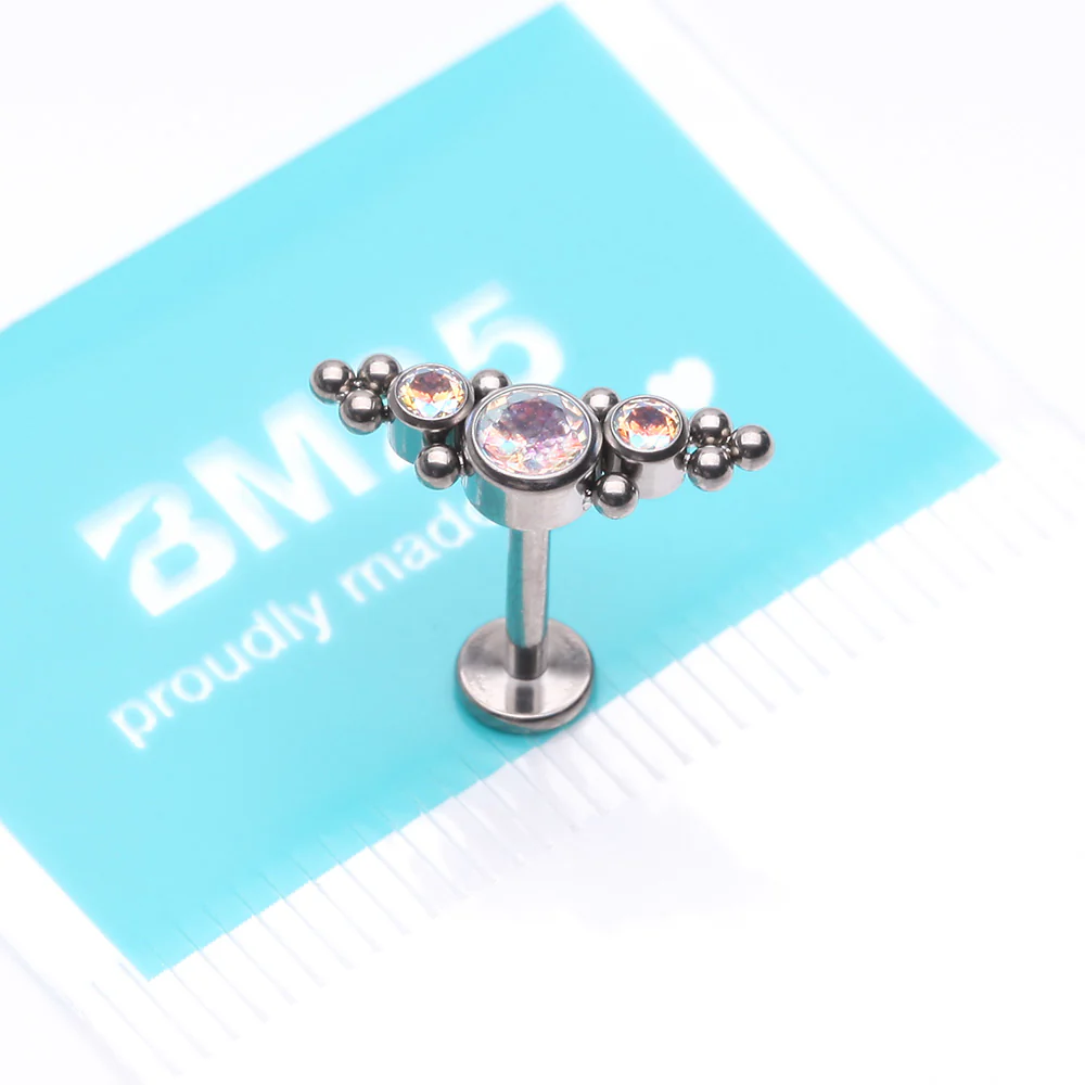 Implant Grade Titanium OneFit Threadless Sparkle Arc Bali Beads Flat Back Stud Labret - Image 4