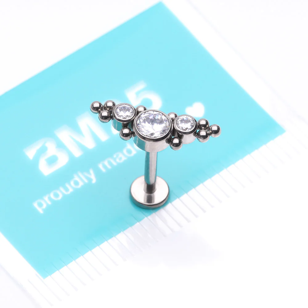 Implant Grade Titanium OneFit Threadless Sparkle Arc Bali Beads Flat Back Stud Labret - Image 4