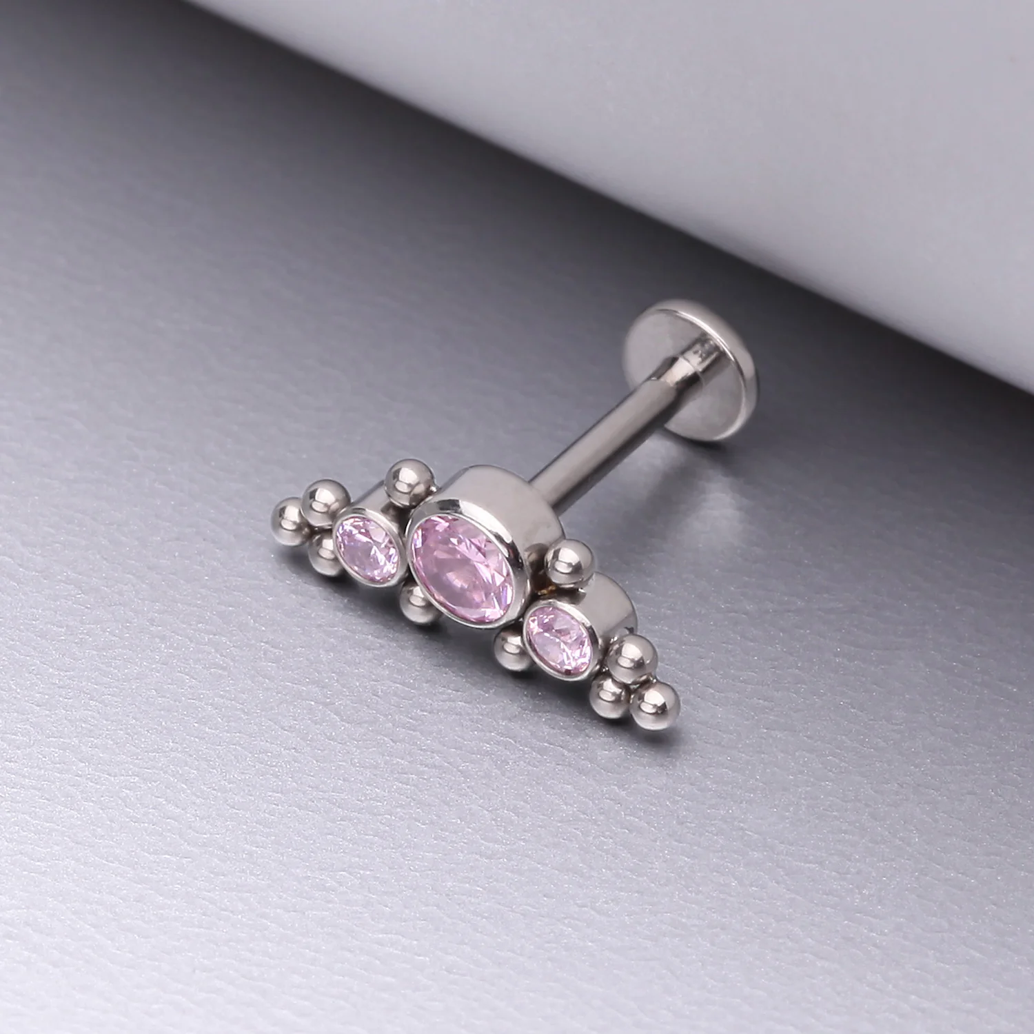 Implant Grade Titanium OneFit Threadless Sparkle Arc Bali Beads Flat Back Stud Labret - Image 2