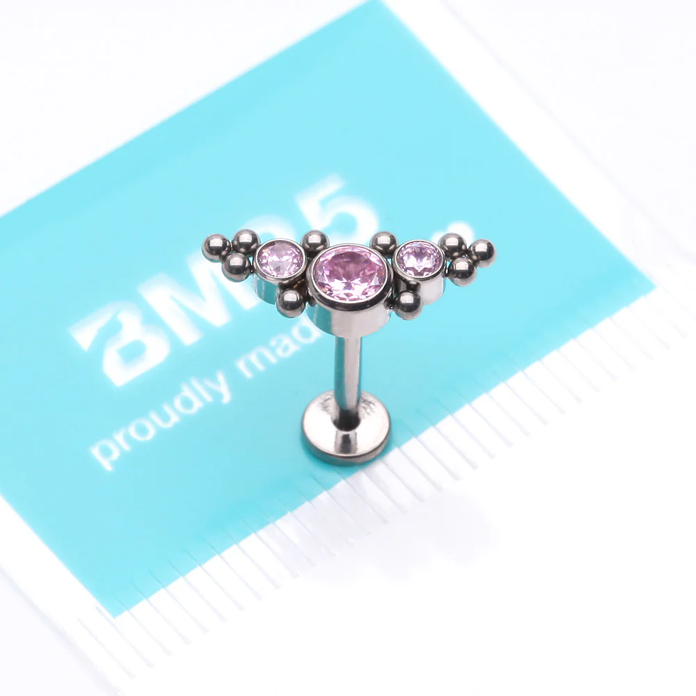 Implant Grade Titanium OneFit Threadless Sparkle Arc Bali Beads Flat Back Stud Labret - Image 4