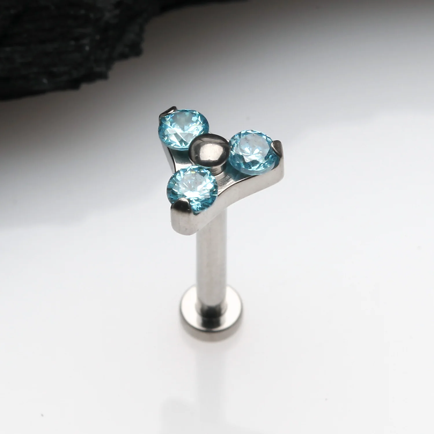 Implant Grade Titanium OneFit Threadless Trinity Gem Sparkle Top Flat Back Stud Labret - Image 2