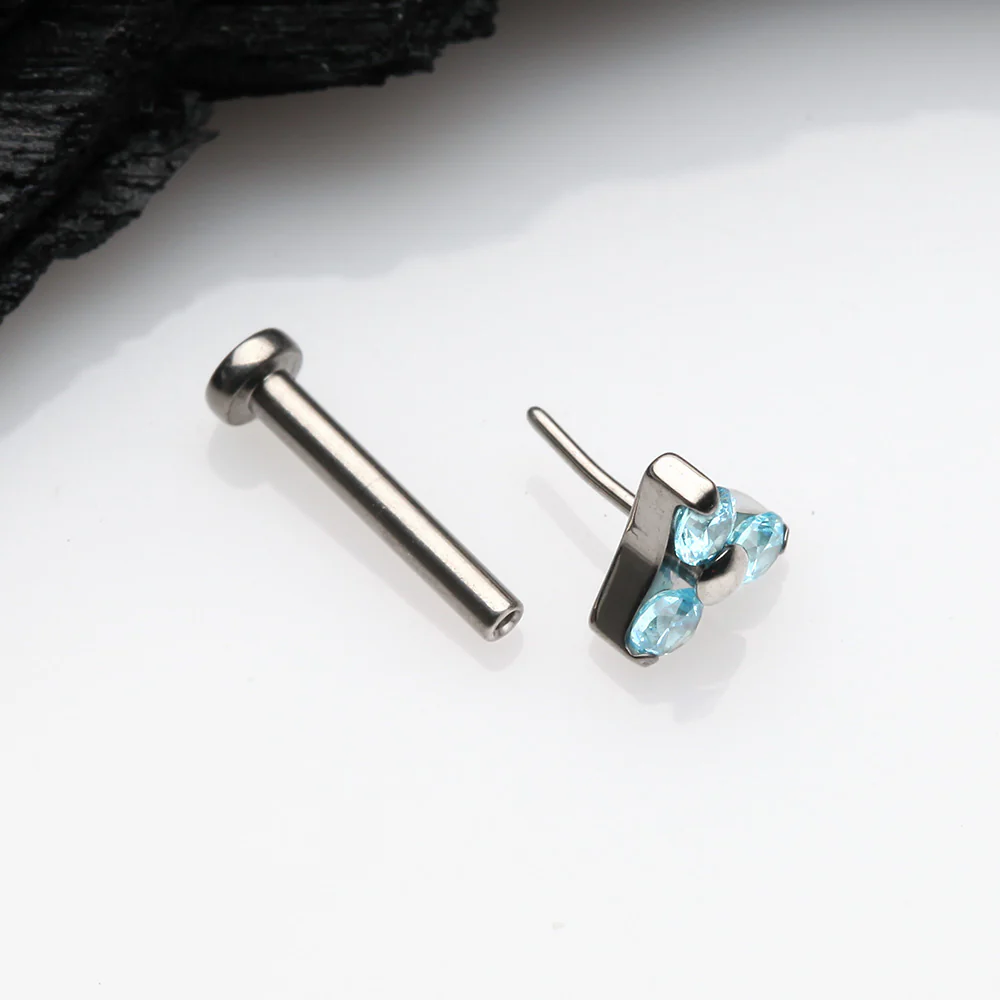 Implant Grade Titanium OneFit Threadless Trinity Gem Sparkle Top Flat Back Stud Labret - Image 3