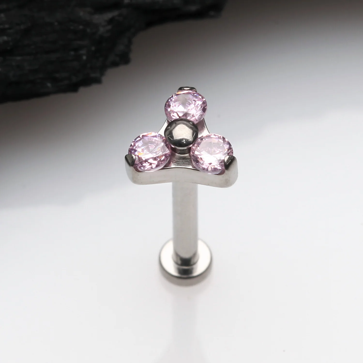 Implant Grade Titanium OneFit Threadless Trinity Gem Sparkle Top Flat Back Stud Labret - Image 2
