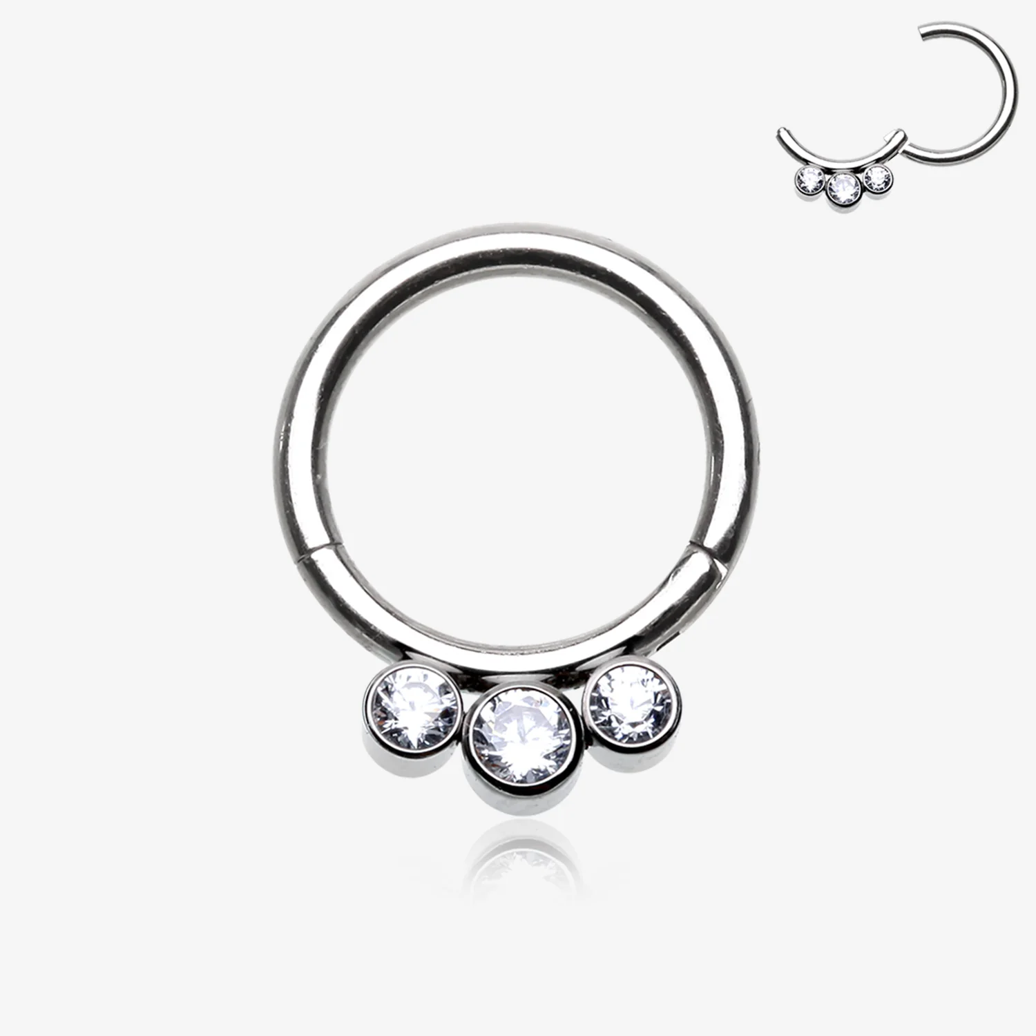 Implant Grade Titanium Triple Gem Sparkle Seamless Clicker Hoop Ring
