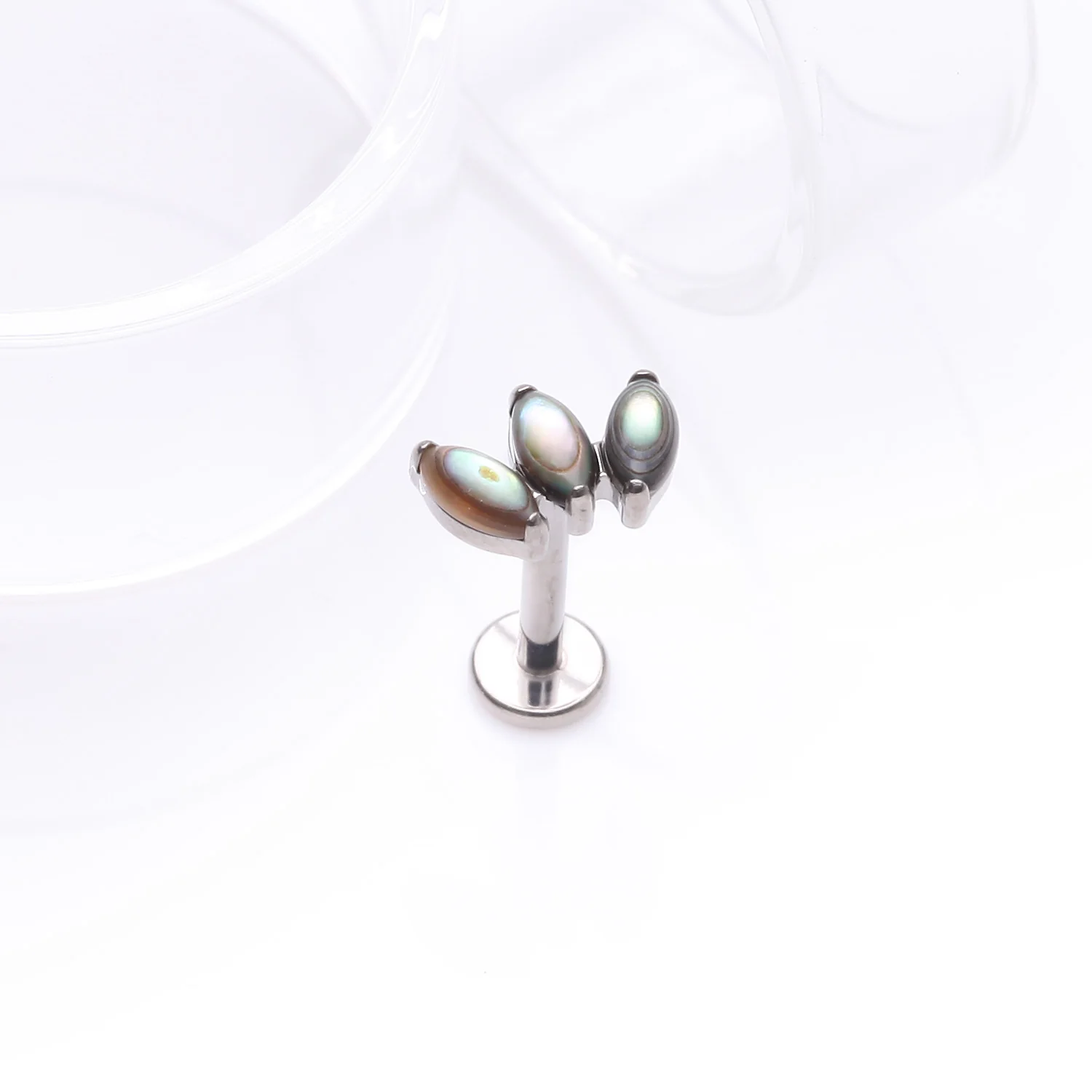 Implant Grade Titanium Triple Marquise Abalone Shell Internally Threaded Labret - Image 2