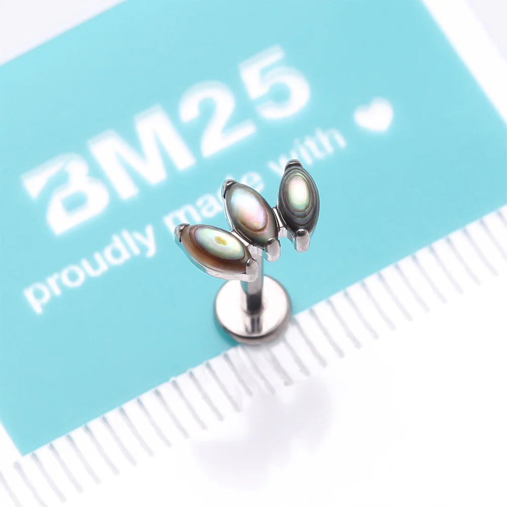 Implant Grade Titanium Triple Marquise Abalone Shell Internally Threaded Labret - Image 5