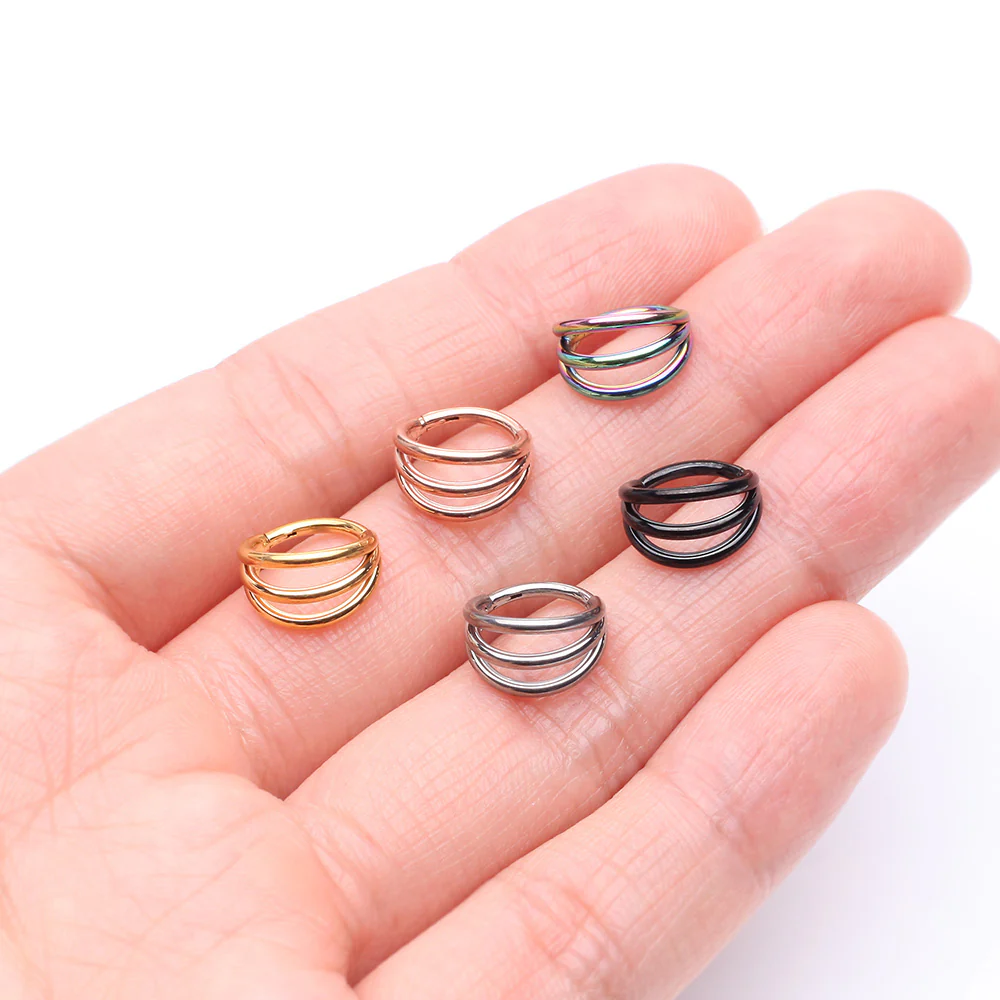 Implant Grade Titanium Triple Row Hoops Steel Seamless Clicker Hoop Ring - Image 4