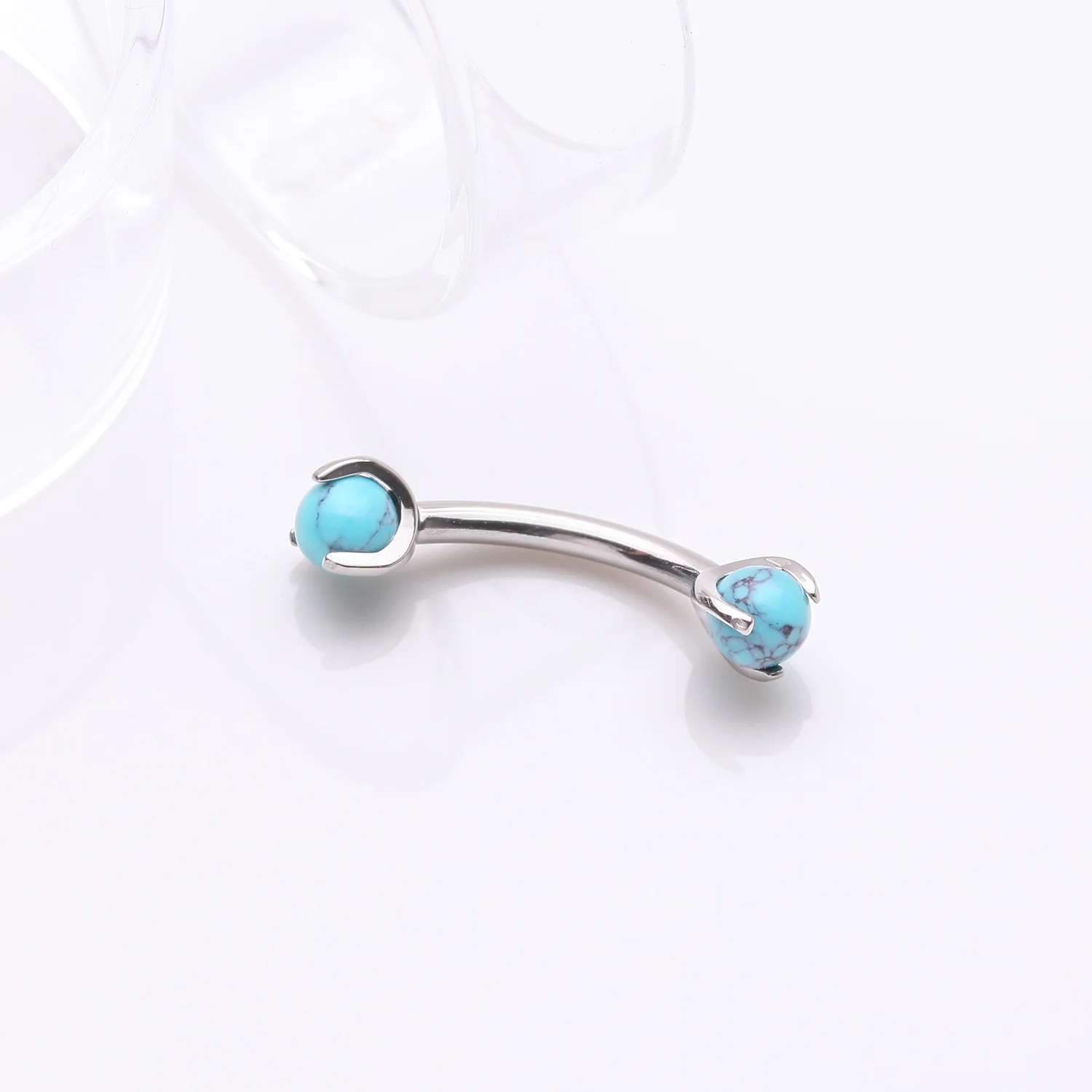 Implant Grade Titanium Turquoise Stone Ball Claw Prong Internally Threaded Curved Barbell - Image 2