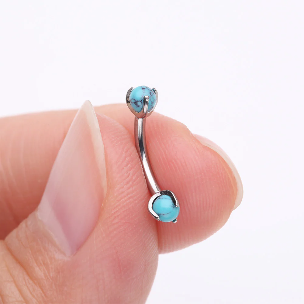 Implant Grade Titanium Turquoise Stone Ball Claw Prong Internally Threaded Curved Barbell - Image 3