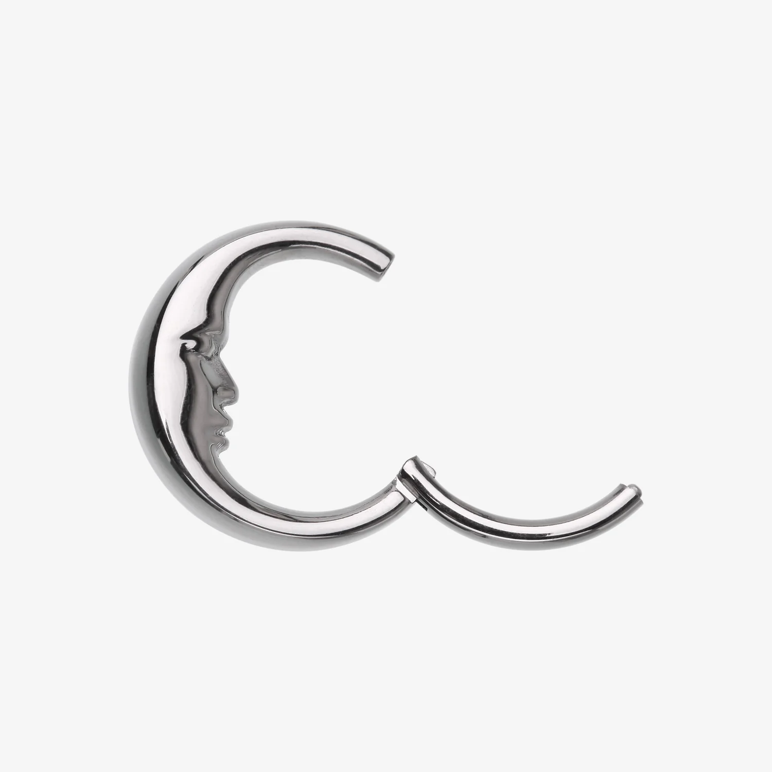 Implant Grade Titanium Vintage Crescent Moon Face Clicker Hoop Ring - Image 2
